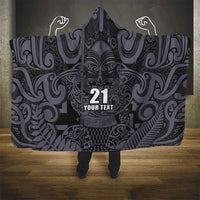 Custom New Zealand Taiaha Maori Hooded Blanket Minimalist Silver Fern All Black LT9 - Polynesian Pride
