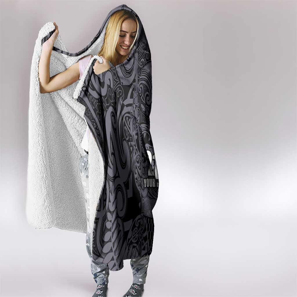 Custom New Zealand Taiaha Maori Hooded Blanket Minimalist Silver Fern All Black LT9 - Polynesian Pride