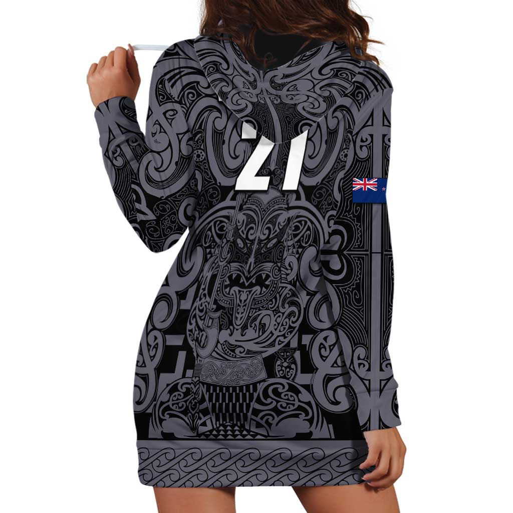 Custom New Zealand Taiaha Maori Hoodie Dress Minimalist Silver Fern All Black LT9 - Polynesian Pride
