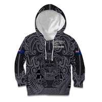 Custom New Zealand Taiaha Maori Kid Hoodie Minimalist Silver Fern All Black LT9 Hoodie Black - Polynesian Pride
