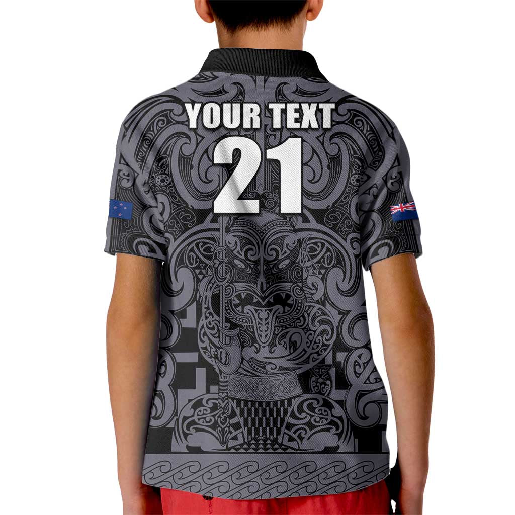 Custom New Zealand Taiaha Maori Kid Polo Shirt Minimalist Silver Fern All Black LT9 - Polynesian Pride