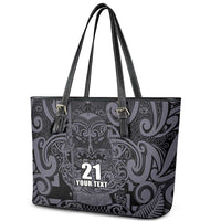Custom New Zealand Taiaha Maori Leather Tote Bag Minimalist Silver Fern All Black LT9 - Polynesian Pride