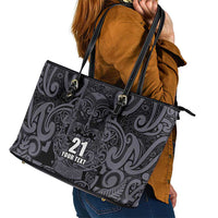 Custom New Zealand Taiaha Maori Leather Tote Bag Minimalist Silver Fern All Black LT9 - Polynesian Pride