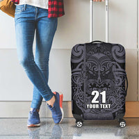 Custom New Zealand Taiaha Maori Luggage Cover Minimalist Silver Fern All Black - Polynesian Pride
