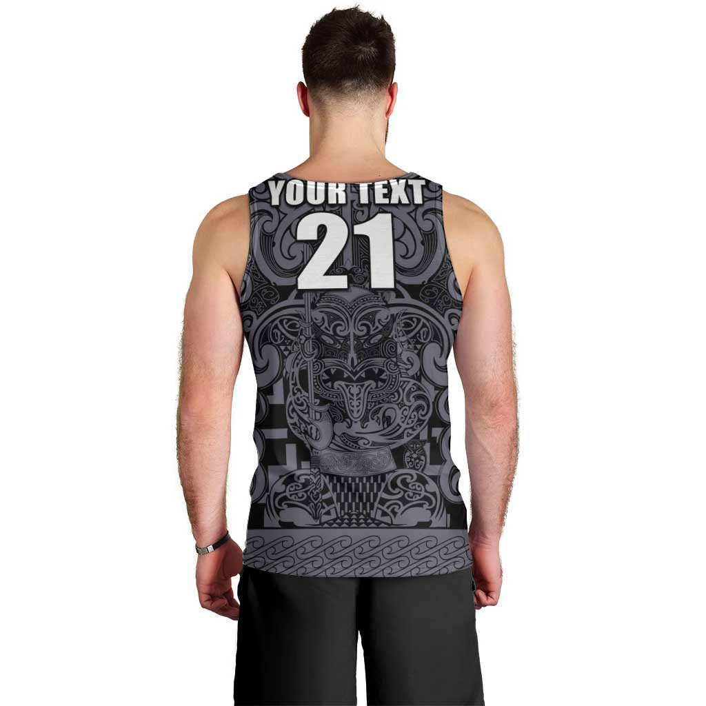 Custom New Zealand Taiaha Maori Men Tank Top Minimalist Silver Fern All Black LT9 - Polynesian Pride