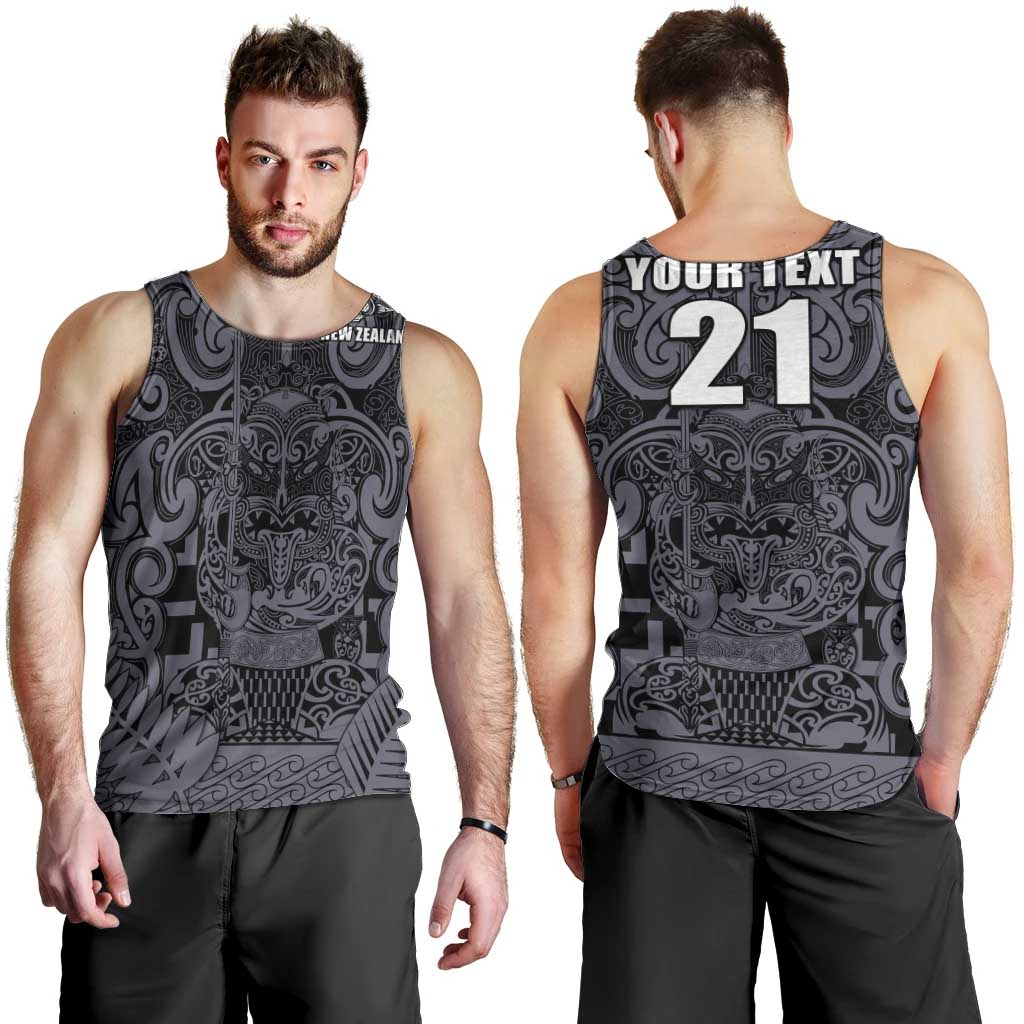 Custom New Zealand Taiaha Maori Men Tank Top Minimalist Silver Fern All Black LT9 - Polynesian Pride