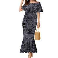 Custom New Zealand Taiaha Maori Mermaid Dress Minimalist Silver Fern All Black LT9 Women Black - Polynesian Pride