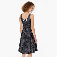 Custom New Zealand Taiaha Maori Midi Dress Minimalist Silver Fern All Black LT9 - Polynesian Pride