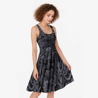 Custom New Zealand Taiaha Maori Midi Dress Minimalist Silver Fern All Black LT9 - Polynesian Pride