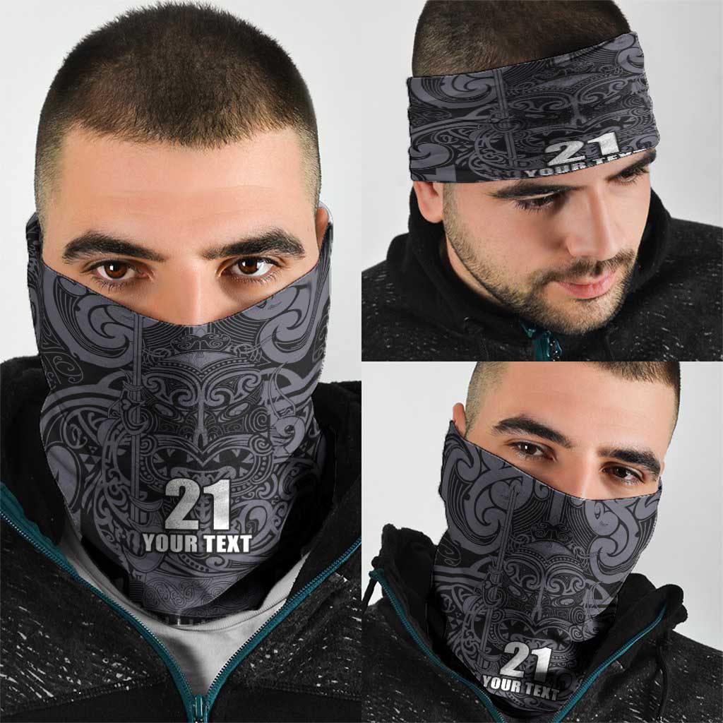 New Zealand Taiaha Maori Neck Gaiter Minimalist Silver Fern All Black LT9