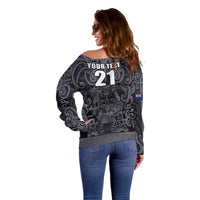 Custom New Zealand Taiaha Maori Off Shoulder Sweater Minimalist Silver Fern All Black LT9 - Polynesian Pride