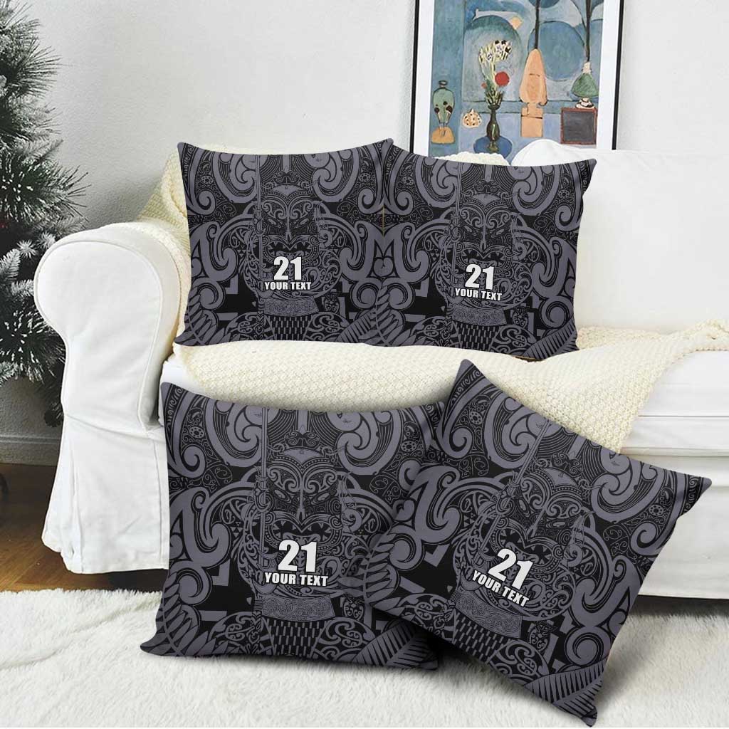 Custom New Zealand Taiaha Maori Pillow Cover Minimalist Silver Fern All Black - Polynesian Pride