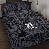 Custom New Zealand Taiaha Maori Quilt Bed Set Minimalist Silver Fern All Black LT9 Black - Polynesian Pride