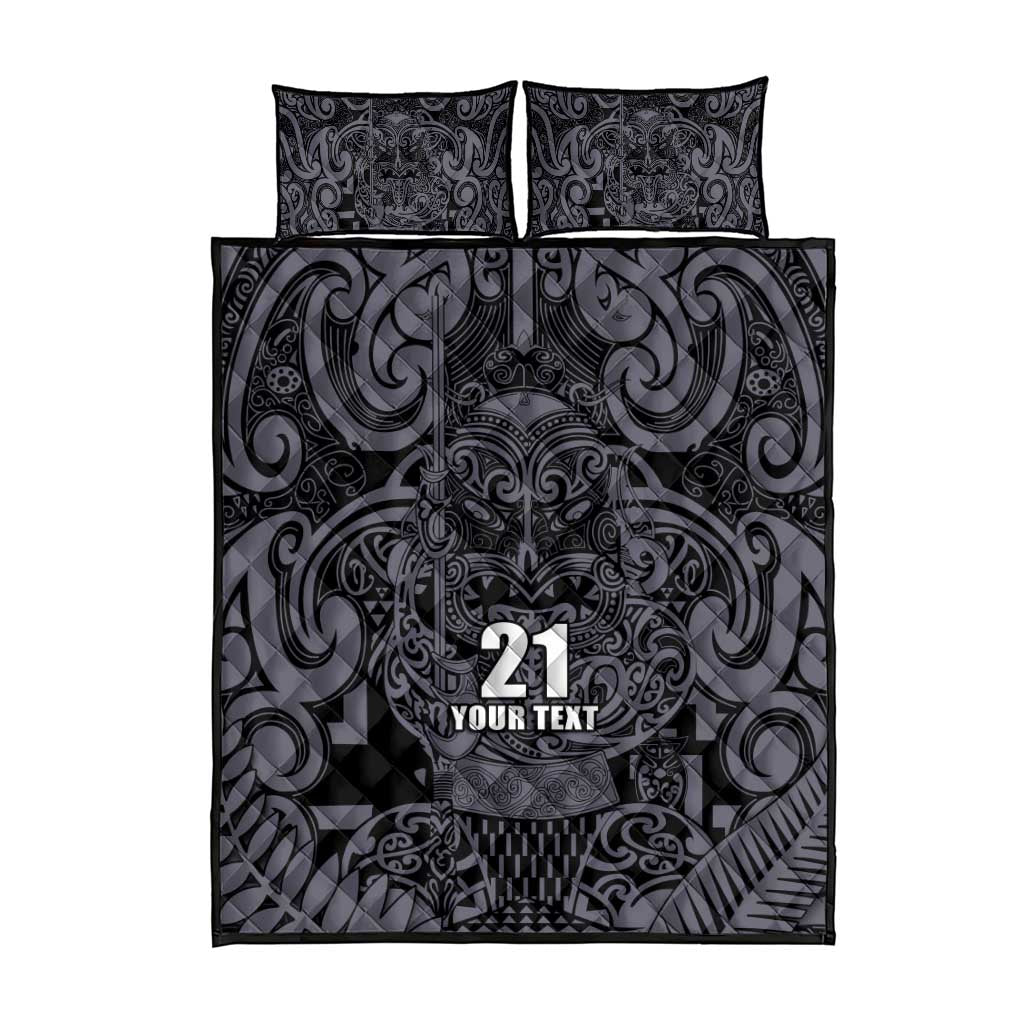 Custom New Zealand Taiaha Maori Quilt Bed Set Minimalist Silver Fern All Black LT9 - Polynesian Pride