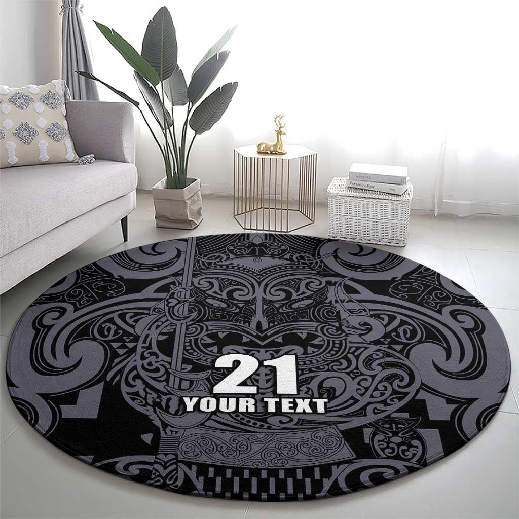 Custom New Zealand Taiaha Maori Round Carpet Minimalist Silver Fern All Black LT9 - Polynesian Pride