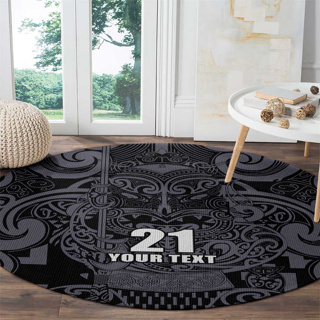 Custom New Zealand Taiaha Maori Round Carpet Minimalist Silver Fern All Black LT9 - Polynesian Pride