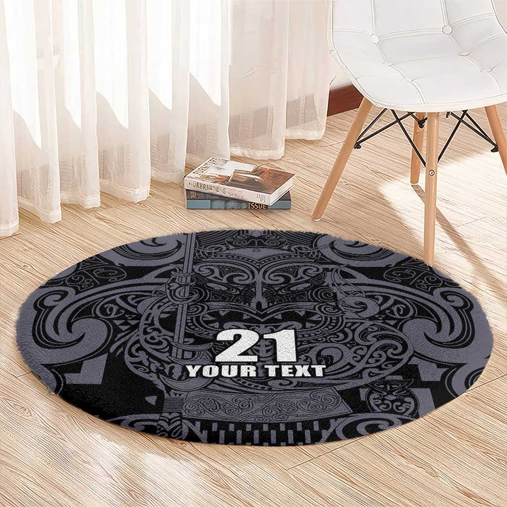 Custom New Zealand Taiaha Maori Round Carpet Minimalist Silver Fern All Black LT9 - Polynesian Pride
