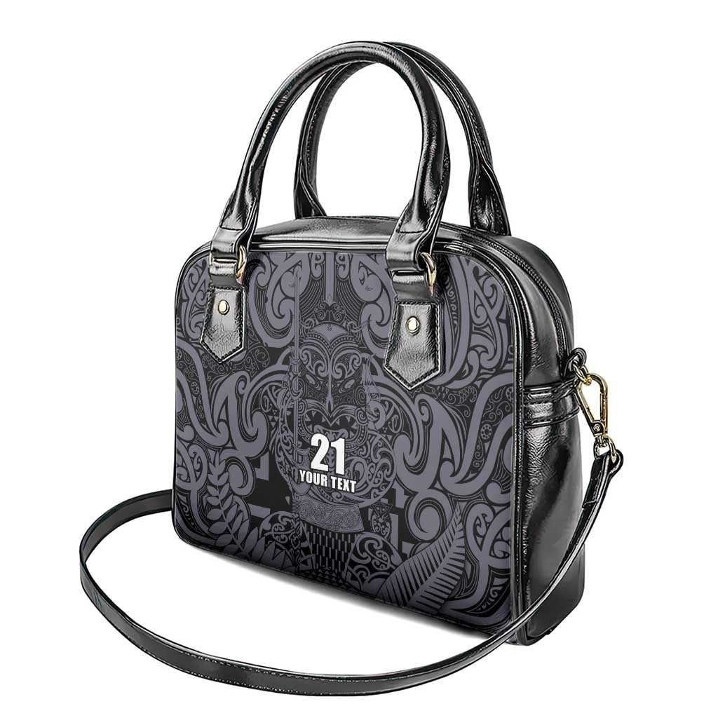 Custom New Zealand Taiaha Maori Shoulder Handbag Minimalist Silver Fern All Black LT9 - Polynesian Pride