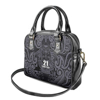 Custom New Zealand Taiaha Maori Shoulder Handbag Minimalist Silver Fern All Black LT9 - Polynesian Pride