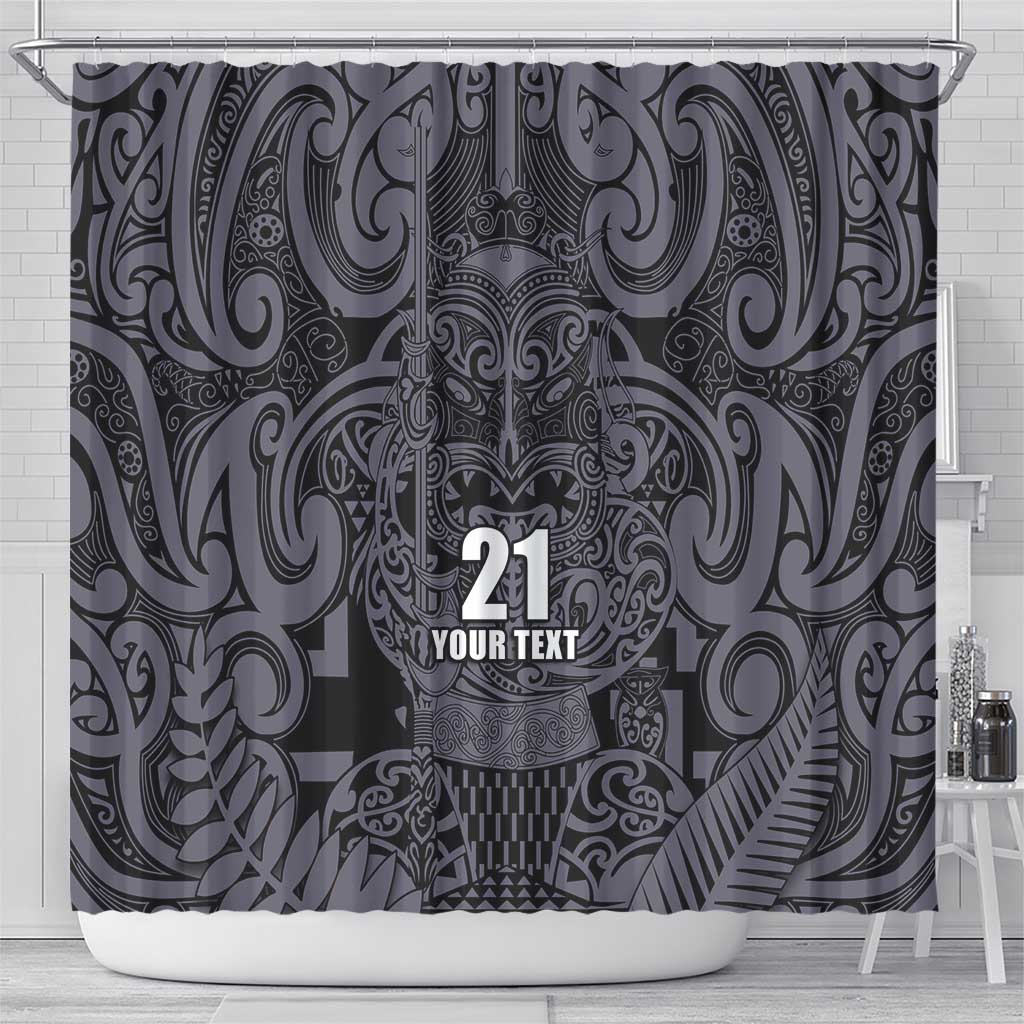 Custom New Zealand Taiaha Maori Shower Curtain Minimalist Silver Fern All Black LT9 - Polynesian Pride