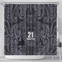 Custom New Zealand Taiaha Maori Shower Curtain Minimalist Silver Fern All Black LT9 - Polynesian Pride