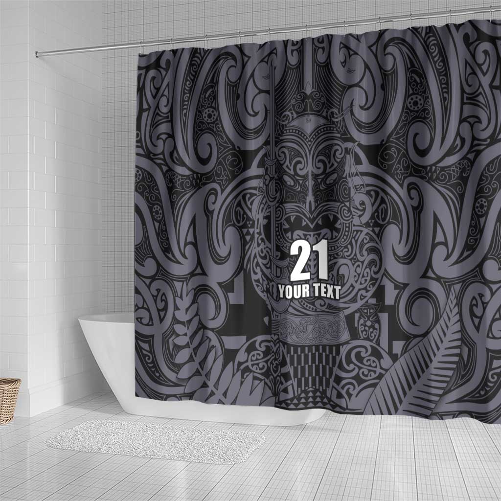 Custom New Zealand Taiaha Maori Shower Curtain Minimalist Silver Fern All Black LT9 - Polynesian Pride