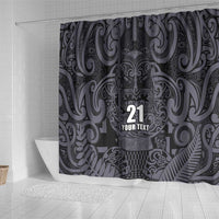 Custom New Zealand Taiaha Maori Shower Curtain Minimalist Silver Fern All Black LT9 - Polynesian Pride