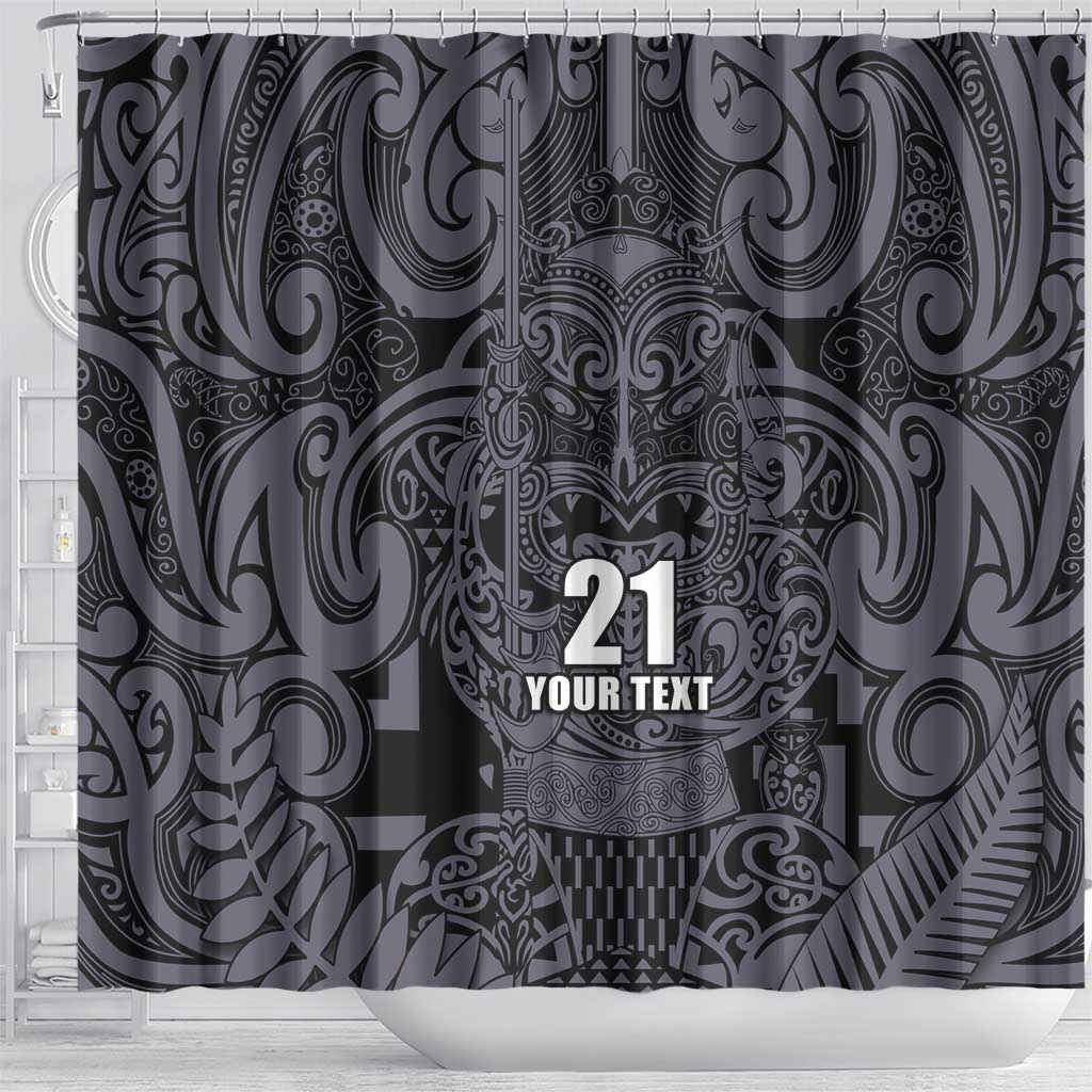 Custom New Zealand Taiaha Maori Shower Curtain Minimalist Silver Fern All Black LT9 - Polynesian Pride