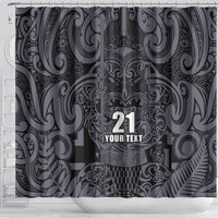 Custom New Zealand Taiaha Maori Shower Curtain Minimalist Silver Fern All Black LT9 - Polynesian Pride