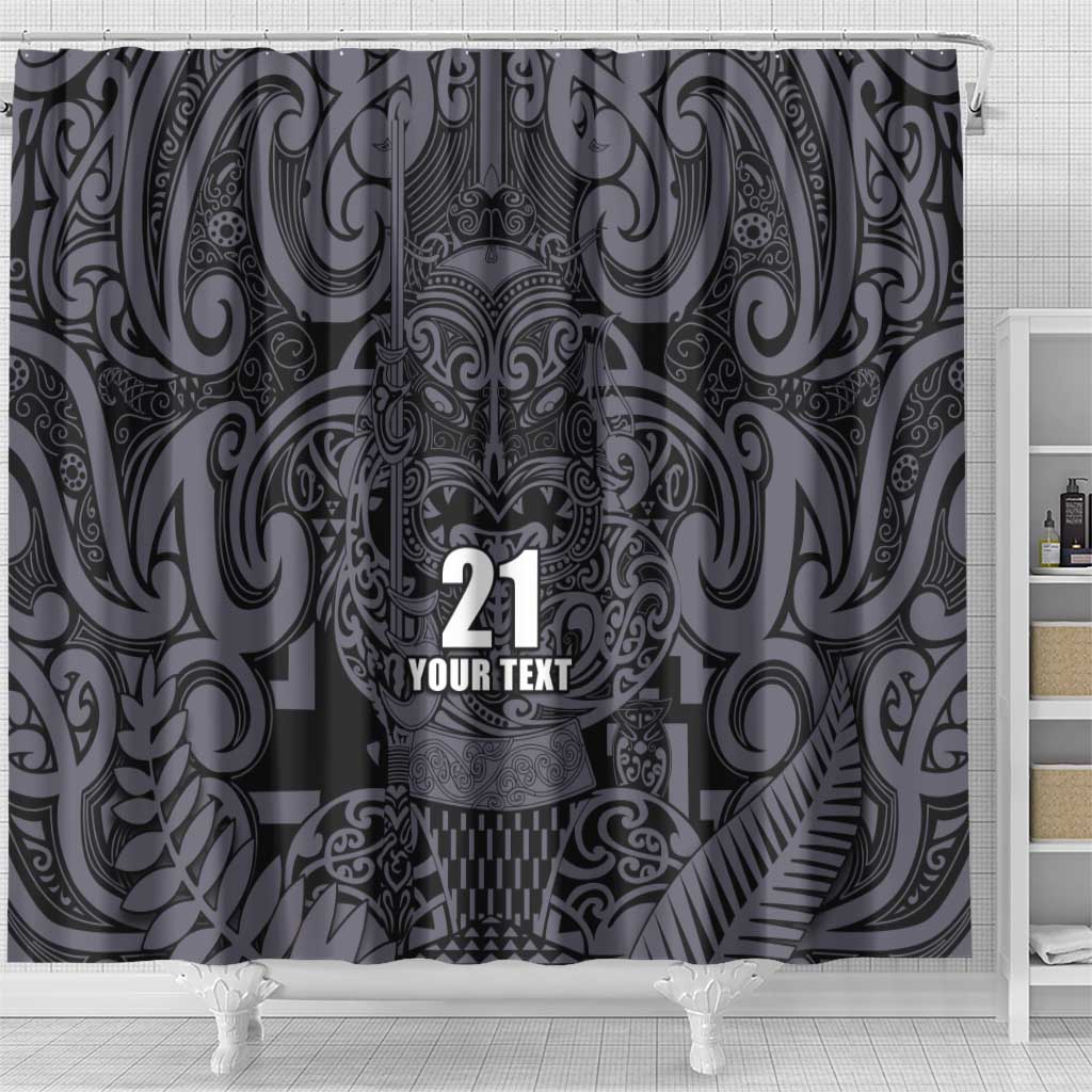 Custom New Zealand Taiaha Maori Shower Curtain Minimalist Silver Fern All Black LT9 - Polynesian Pride