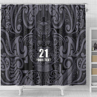 Custom New Zealand Taiaha Maori Shower Curtain Minimalist Silver Fern All Black LT9 - Polynesian Pride