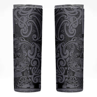 New Zealand Taiaha Maori Skinny Tumbler Minimalist Silver Fern All Black LT9 Black - Polynesian Pride
