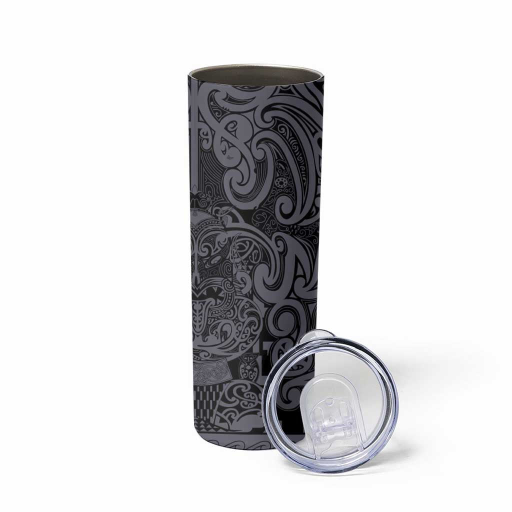 New Zealand Taiaha Maori Skinny Tumbler Minimalist Silver Fern All Black LT9 - Polynesian Pride