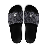 Custom New Zealand Taiaha Maori Slide Sandals Minimalist Silver Fern All Black LT9 Black - Polynesian Pride