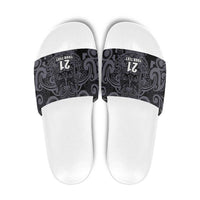 Custom New Zealand Taiaha Maori Slide Sandals Minimalist Silver Fern All Black LT9 Black - Polynesian Pride