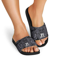 Custom New Zealand Taiaha Maori Slide Sandals Minimalist Silver Fern All Black LT9 - Polynesian Pride