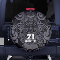 Custom New Zealand Taiaha Maori Spare Tire Cover Minimalist Silver Fern All Black LT9 No hole Black - Polynesian Pride
