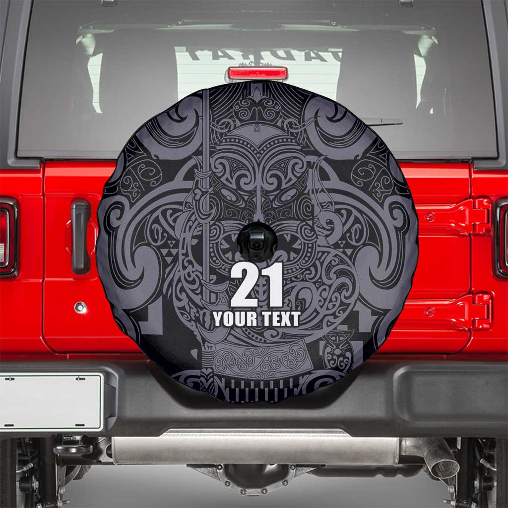 Custom New Zealand Taiaha Maori Spare Tire Cover Minimalist Silver Fern All Black LT9 - Polynesian Pride