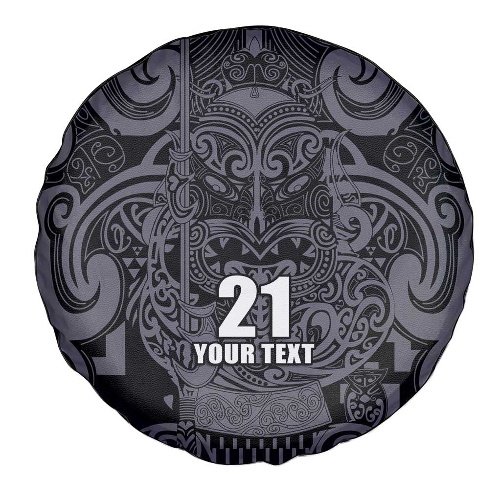 Custom New Zealand Taiaha Maori Spare Tire Cover Minimalist Silver Fern All Black LT9 - Polynesian Pride