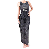 Custom New Zealand Taiaha Maori Tank Maxi Dress Minimalist Silver Fern All Black LT9 Women Black - Polynesian Pride