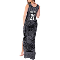 Custom New Zealand Taiaha Maori Tank Maxi Dress Minimalist Silver Fern All Black LT9 - Polynesian Pride
