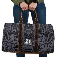 Custom New Zealand Taiaha Maori Travel Bag Minimalist Silver Fern All Black LT9 Black - Polynesian Pride