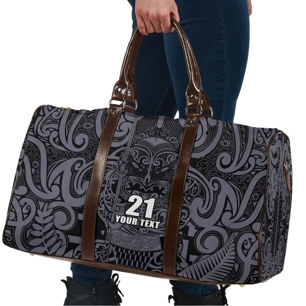 Custom New Zealand Taiaha Maori Travel Bag Minimalist Silver Fern All Black LT9 - Polynesian Pride