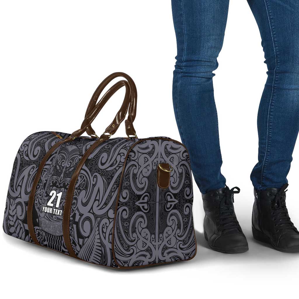Custom New Zealand Taiaha Maori Travel Bag Minimalist Silver Fern All Black LT9 - Polynesian Pride