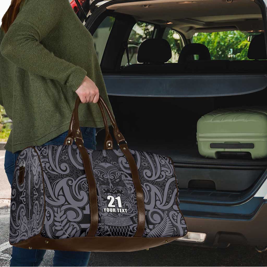 Custom New Zealand Taiaha Maori Travel Bag Minimalist Silver Fern All Black LT9 - Polynesian Pride