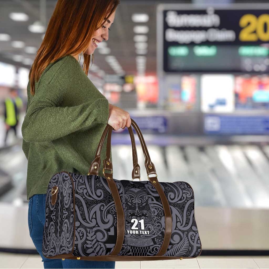 Custom New Zealand Taiaha Maori Travel Bag Minimalist Silver Fern All Black LT9 - Polynesian Pride
