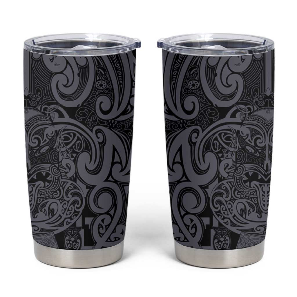 New Zealand Taiaha Maori Tumbler Cup Minimalist Silver Fern All Black LT9 Black - Polynesian Pride