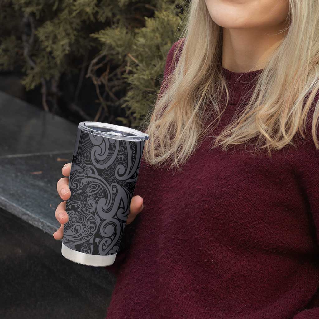New Zealand Taiaha Maori Tumbler Cup Minimalist Silver Fern All Black LT9 - Polynesian Pride