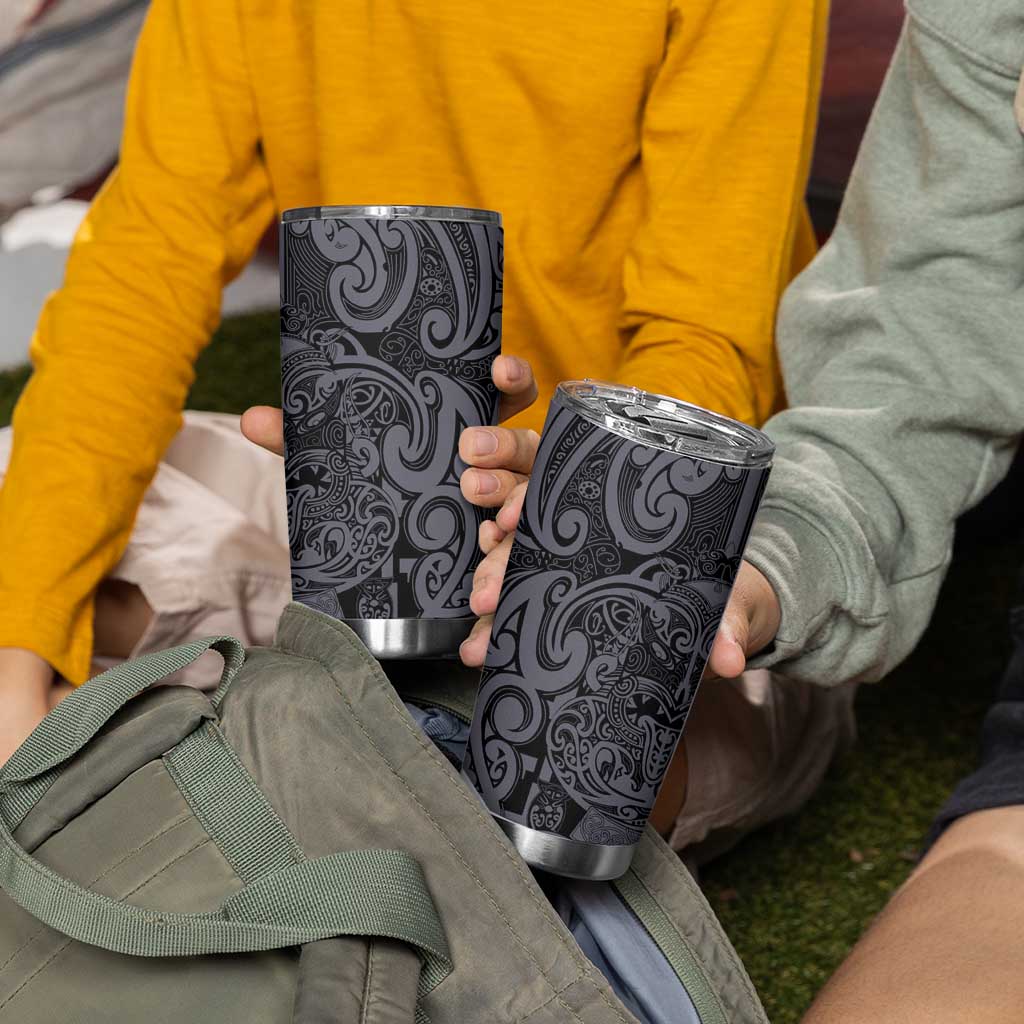 New Zealand Taiaha Maori Tumbler Cup Minimalist Silver Fern All Black LT9 - Polynesian Pride