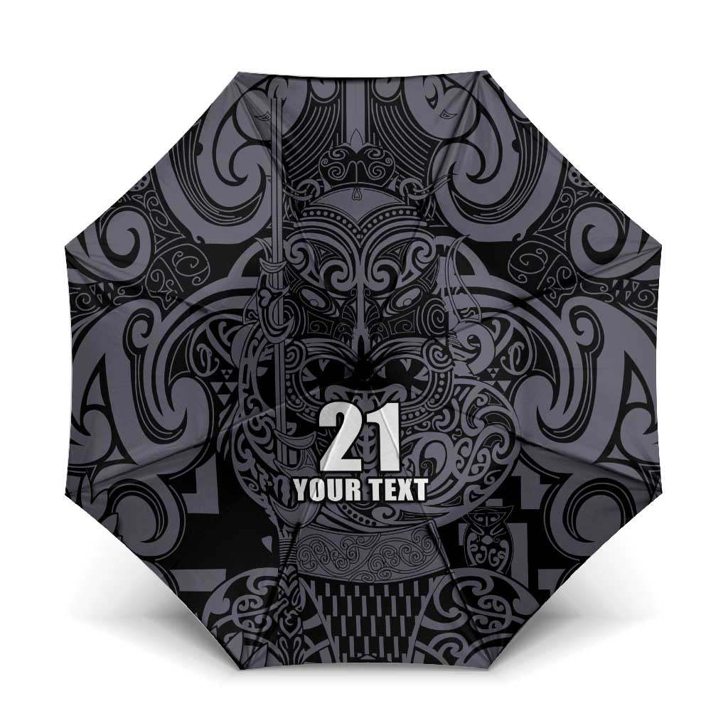Custom New Zealand Taiaha Maori Umbrella Minimalist Silver Fern All Black LT9 One Size Folded 11.42 inch Opened Diameter 37.4 inch Black - Polynesian Pride